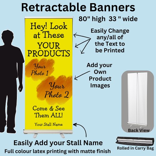 Fully Editable Market Stall Yellow Gold Bright     Retractable Banner