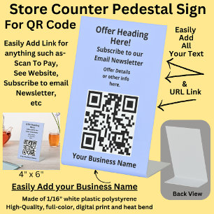 Fully Editable QR Code Blue email Counter Table Pedestal Sign