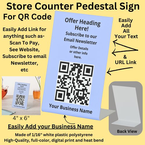 Fully Editable QR Code Blue email Counter Table Pedestal Sign