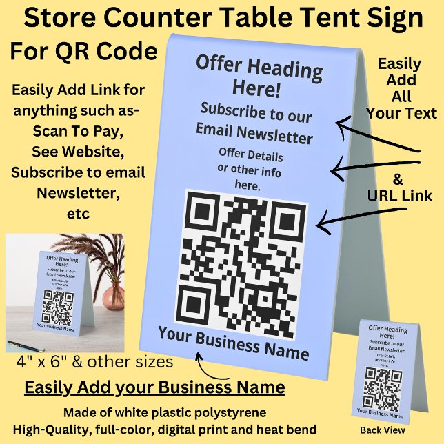 Fully Editable QR Code Blue email Counter  Table Tent (Creator Uploaded)