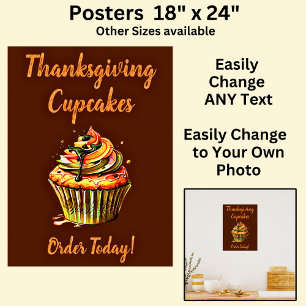 Fully Editable Thanksgiving Cupcakes, Cake Store Poster