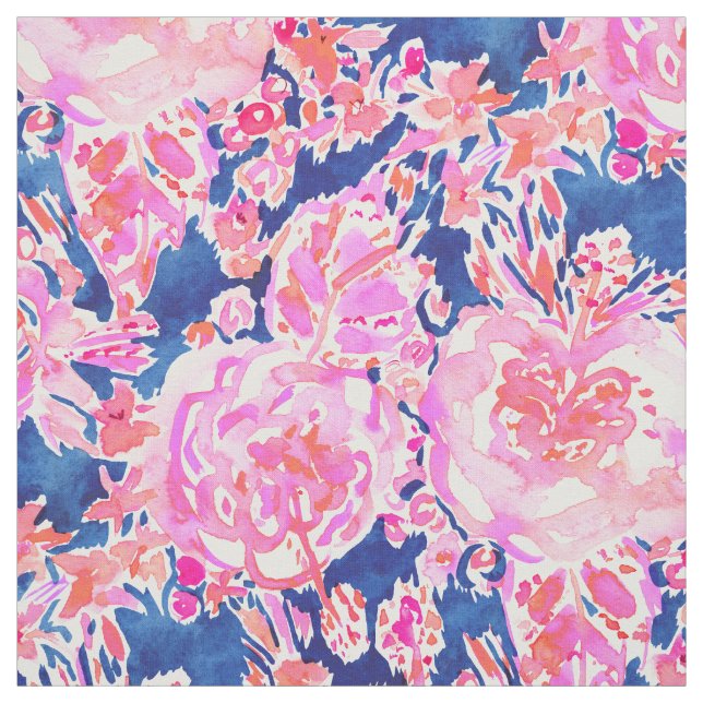 FULLY EXPRESSED Navy Pink Hibiscus Floral Fabric (Swatch)