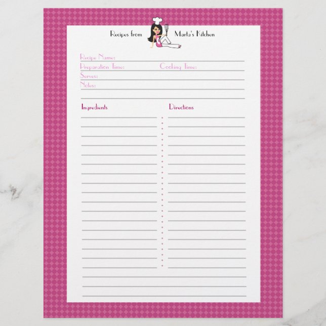 Fully Illustrated Recipe Page Custom Letterhead (Front)