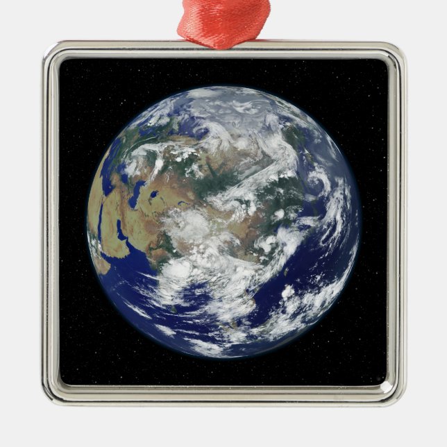 Fully lit Earth centered on Asia Metal Ornament (Front)