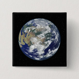 Fully lit Earth centered on Asia Pinback Button