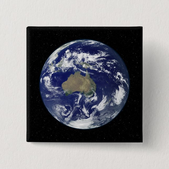 Fully lit Earth centered on Australia and Ocean Pinback Button (Front)