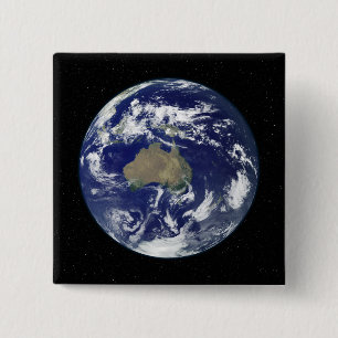 Fully lit Earth centered on Australia and Ocean Pinback Button