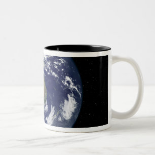 Fully lit Earth centered on Australia and Ocean Two-Tone Coffee Mug
