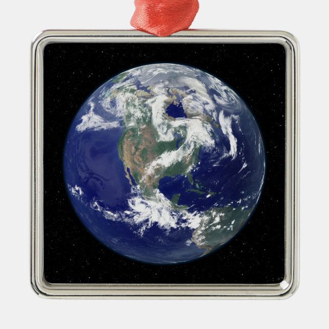 Fully lit Earth centered on North America Metal Ornament (Front)