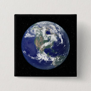 Fully lit Earth centered on North America Pinback Button