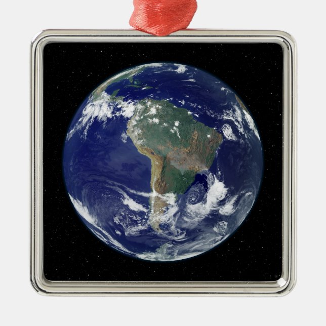 Fully lit Earth centered on South America Metal Ornament (Front)