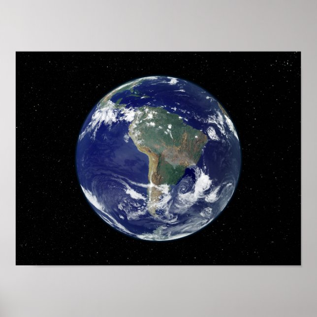 Fully lit Earth centered on South America Poster (Front)