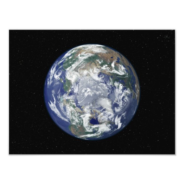 Fully lit Earth centered on the North Pole Photo Print (Front)