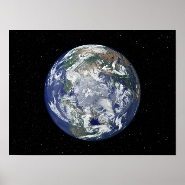 Fully lit Earth centered on the North Pole Poster (Front)