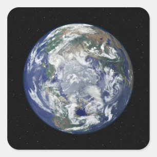 Fully lit Earth centered on the North Pole Square Sticker