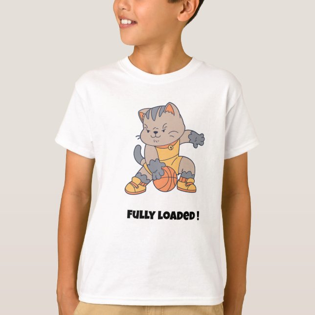 Fully loaded - a Funny Cat-Basketball  T-Shirt (Front)