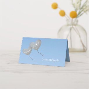 Fully personalisable silver balloon 100th birthday place card