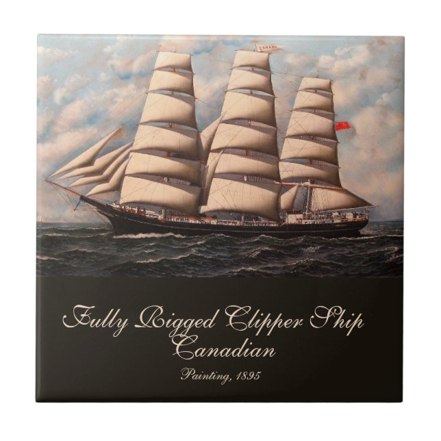 Fully Rigged Canadian Clipper Ship Ceramic Tile (Front)