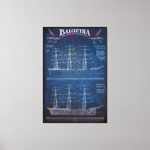 Fully_Rigged Sailing Ship BALCLUTHA Blueprint 1886 Canvas Print
