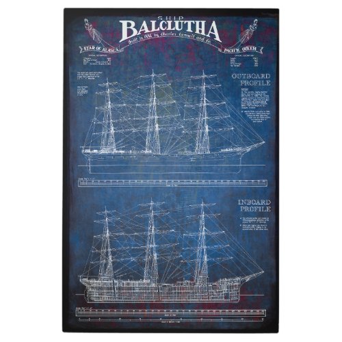 Fully_Rigged Sailing Ship BALCLUTHA Blueprint 1886 Metal Print