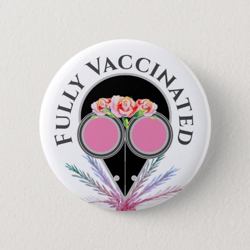 Fully Vaccinate Plague Doctor Black Floral Mask Button