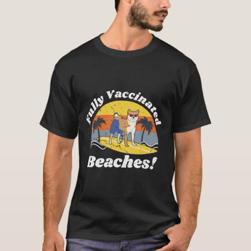 Fully Vaccinated Beaches Shiba Inu Dog Surfing In T_Shirt