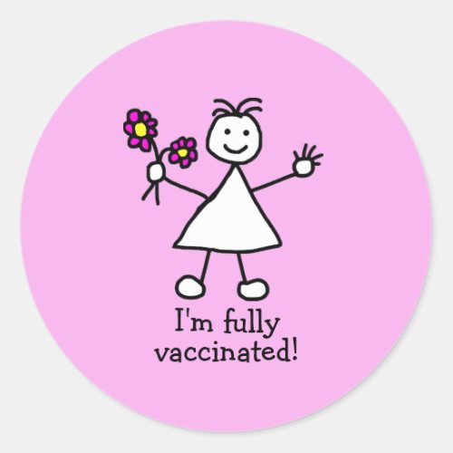 Fully Vaccinated Cute Girl Classic Round Sticker