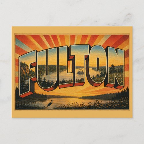 Fulton Illinois Mississippi River Bluffs Art Postcard