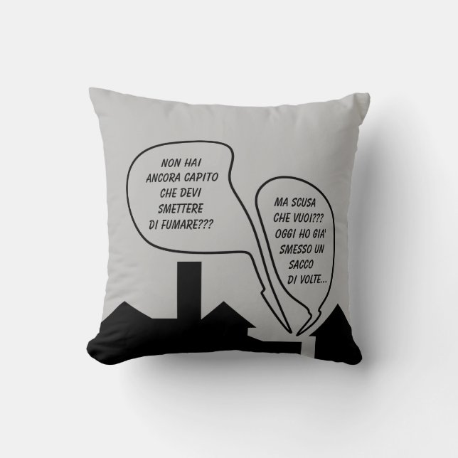 Fumare Ironic Black Monochrome Cartoon Throw Pillow (Front)