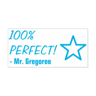 Fun "100% PERFECT!" + Educator Name Rubber Stamp