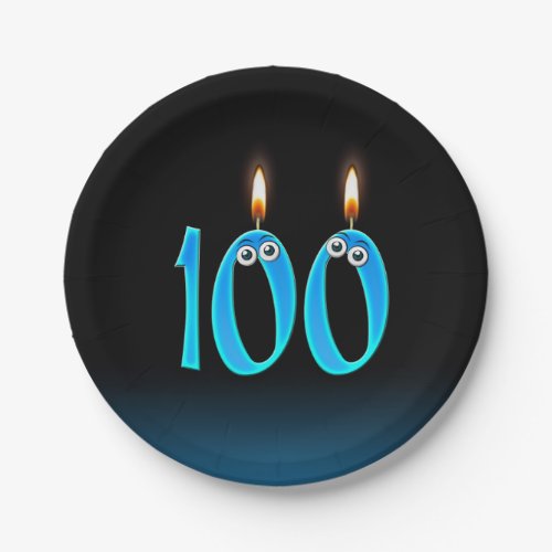 Fun 100th Birthday Candles On Black Paper Plates