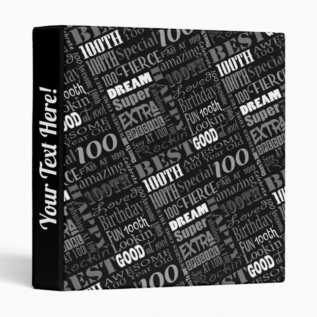 Fun 100th Birthday Party Personalized Monogram 3 Ring Binder (Front/Spine)