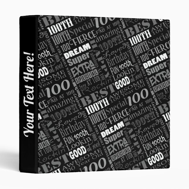 Fun 100th Birthday Party Personalized Monogram 3 Ring Binder (Front/Spine)