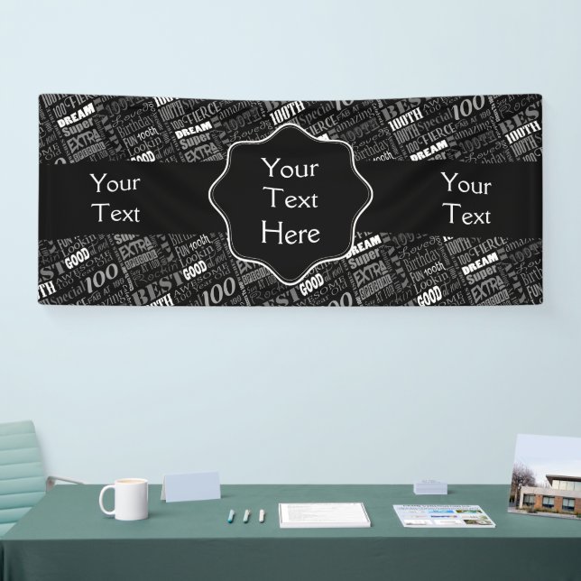 Fun 100th Birthday Party Personalized Monogram Banner (Tradeshow)