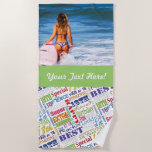 Fun 18th Birthday Party Favors Personalized Beach Towel<br><div class="desc">Unique and special typography themed 18th birthday party decor and gifts. Text includes fierce and fab at 18. fabulous at 18, amazing 18th birthday party, extra special 18th birthday, happy 18th birthday, rocking 18th birthday, looking good at 18, and amazing 18th birthday. Available in bright colorful text in yellow, pink,...</div>