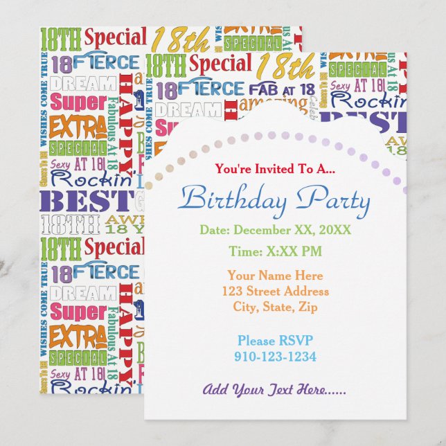 Fun 18th Birthday Party Favors Personalized Invitation (Front/Back)