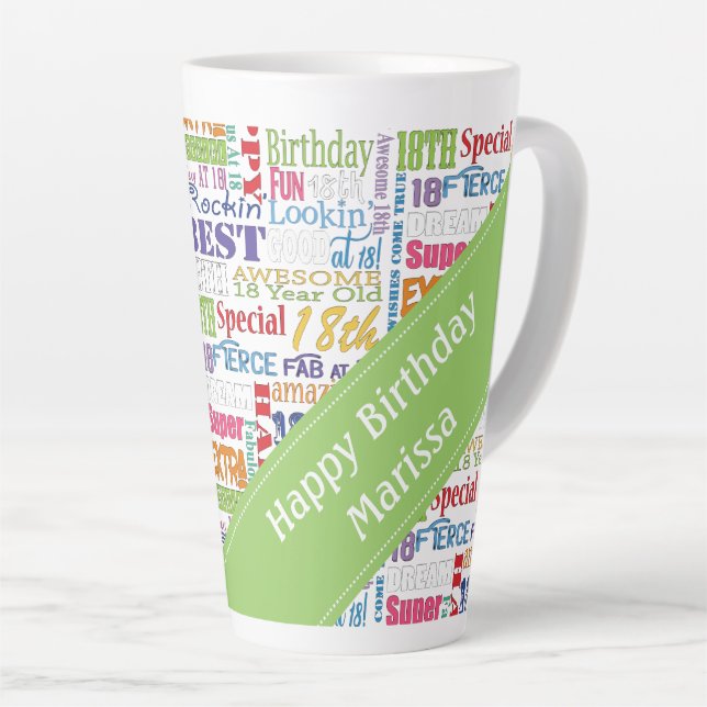 Fun 18th Birthday Party Favors Personalized Latte Mug (Right Angle)