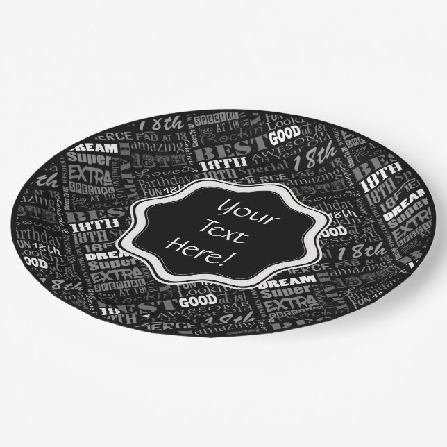 Fun 18th Birthday Party Personalized Monogram Paper Plates (Angled)