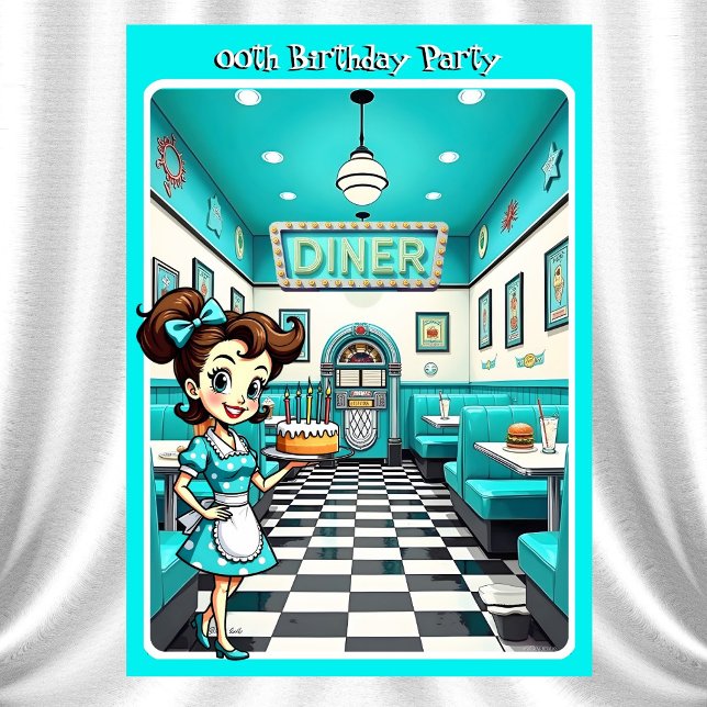 Fun 1950s Retro Diner Birthday Cake Aqua Invitation (Creator Uploaded)
