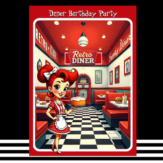 Fun 1950s Retro Diner Birthday Cake Red Invitation