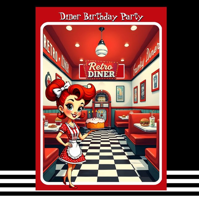 Fun 1950s Retro Diner Birthday Cake Red Invitation (Creator Uploaded)