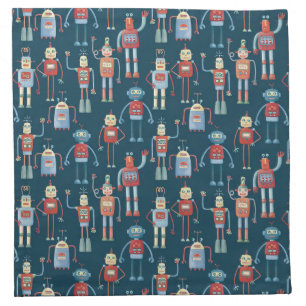 Fun 1950s Style Retro Robot Pattern Dark Cloth Napkin