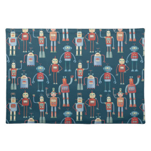 Fun 1950s Style Retro Robot Pattern Dark Cloth Placemat
