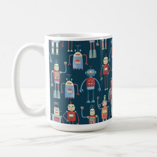 Fun 1950s Style Retro Robot Pattern Dark Coffee Mug