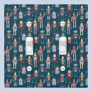 Fun 1950s Style Retro Robot Pattern Dark Light Switch Cover