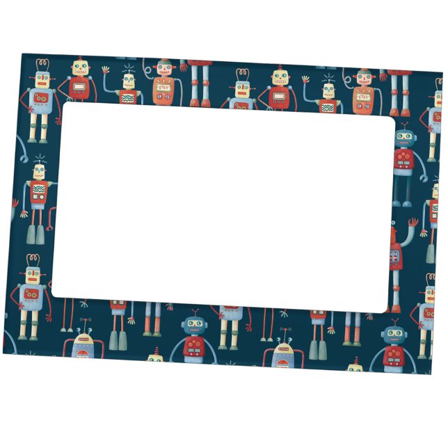 Fun 1950s Style Retro Robot Pattern Dark Magnetic Frame (Fun retro robot pattern magnetic frame)