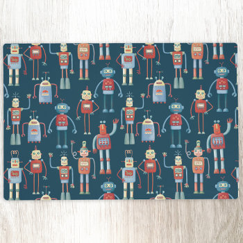 Fun 1950s Style Retro Robot Pattern Dark Placemat by Squirrell at Zazzle