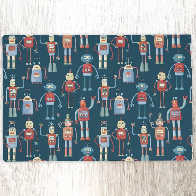 Fun 1950s Style Retro Robot Pattern Dark Placemat (Retro robot pattern laminated place mat)