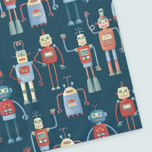 Fun 1950s Style Retro Robot Pattern Dark Tablecloth