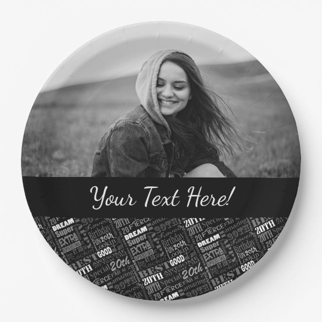 Fun 20th Birthday Party Personalized Monogram Paper Plates (Front)